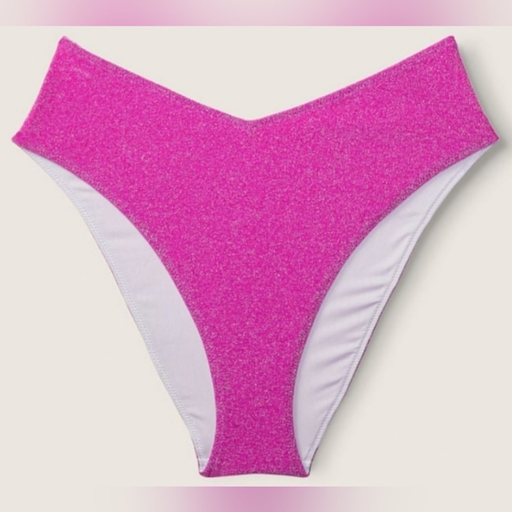 S/S PINK Swim Shimmer Bandeau High Waist Bikini Set - Picture 3 of 4